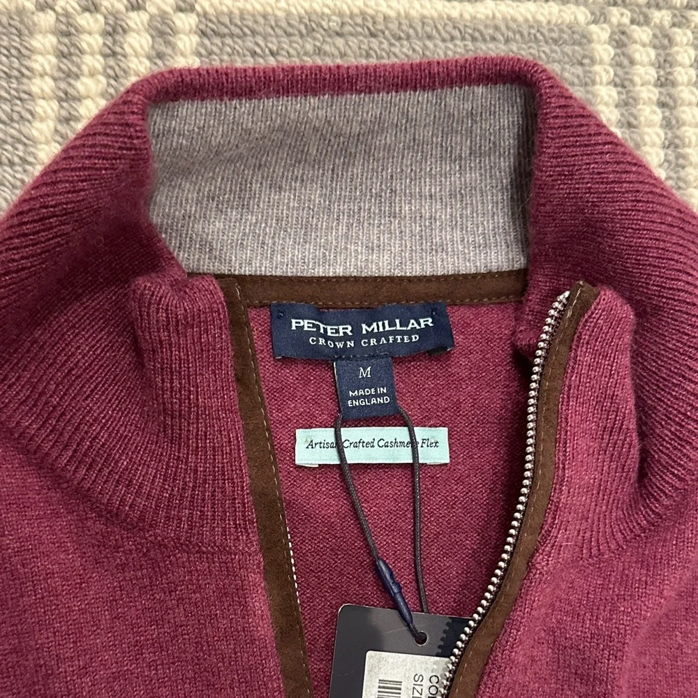 Peter Millar Men's Burgundy Zip-Up Sweater - Picture 4 of 7